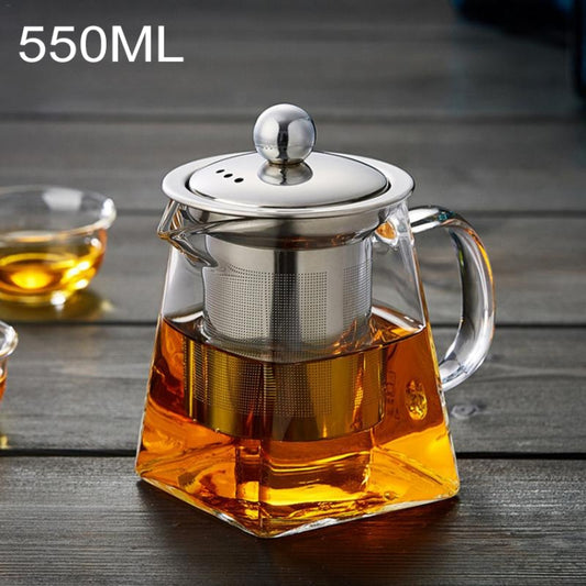Stainless Steel Clear Heat Resistant Glass Filter Tea Pot, Capacity: 550ml - Teapots by PMC Jewellery | Online Shopping South Africa | PMC Jewellery