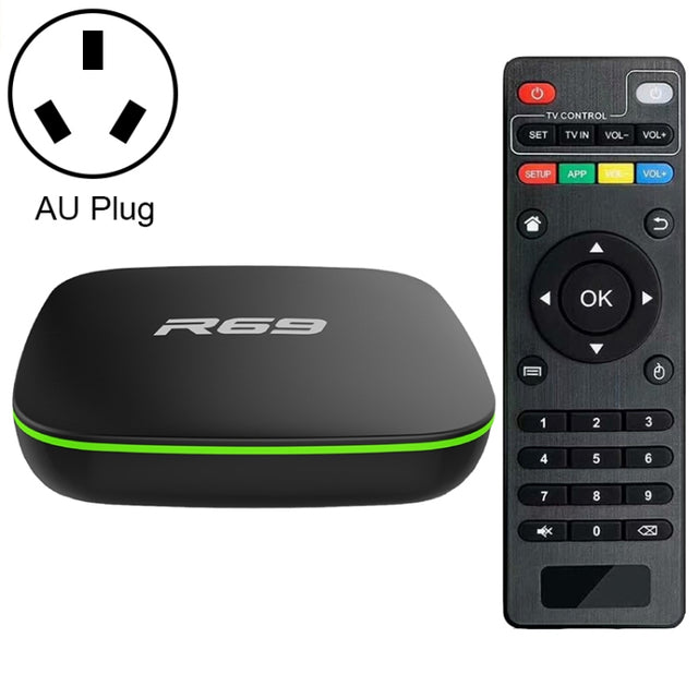 R69 1080P HD Smart TV BOX Android 4.4 Media Player with Remote Control, Quad Core Allwinner H3, RAM: 1GB, ROM: 8GB, 2.4G WiFi, LAN, AU Plug