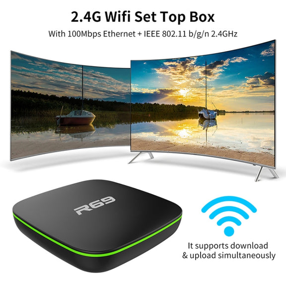 R69 1080P HD Smart TV BOX Android 4.4 Media Player with Remote Control, Quad Core Allwinner H3, RAM: 1GB, ROM: 8GB, 2.4G WiFi, LAN, UK Plug