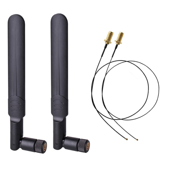 2 x 6dBi 2.4GHz 5GHz Dual Band WiFi RP-SMA Male Antenna + 2 x 35CM RP-SMA IPEX MHF4 Pigtail Cable for M.2 NGFF WiFi WLAN Card (Black)