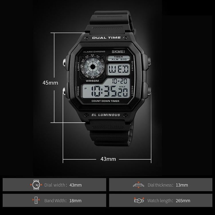 SKMEI 1299 Multifunctional Outdoor Sports Noctilucent Waterproof Digital Display Wrist Watch (Black) - free shipping - PMC TechLife - Order now!