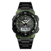 SKMEI 1370 Multifunctional Men Outdoor Sports Noctilucent Water-resistant Stainless Steel Digital Wrist Watch (Army Green)