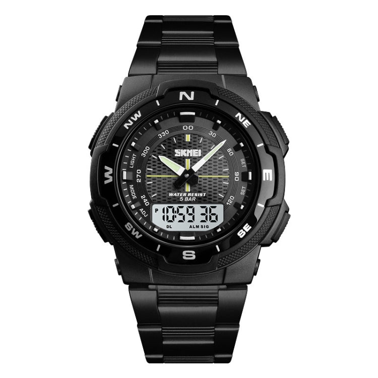 SKMEI 1370 Multifunctional Men Outdoor Sports Noctilucent Waterproof Stainless Steel Digital Wrist Watch (Black White) - free shipping - PMC TechLife - Order now!
