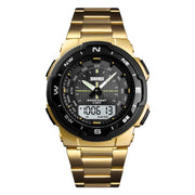 SKMEI 1370 Multifunctional Men Outdoor Sports Noctilucent Water-resistant Stainless Steel Digital Wrist Watch (Gold)