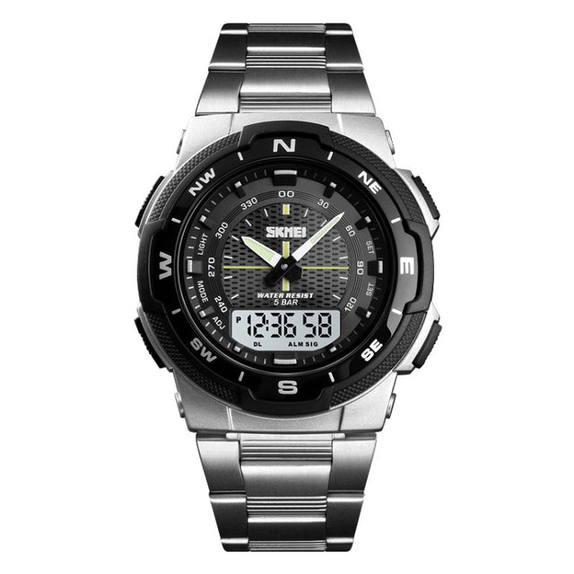 SKMEI 1370 Multifunctional Men Outdoor Sports Noctilucent Water-resistant Stainless Steel Digital Wrist Watch (Silver)