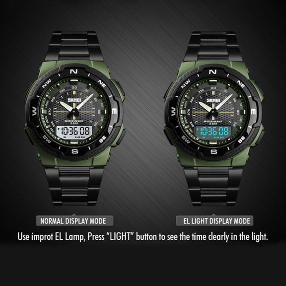 SKMEI 1370 Multifunctional Men Outdoor Sports Noctilucent Water-resistant Stainless Steel Digital Wrist Watch (Gold)