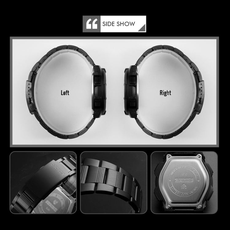 SKMEI 1370 Multifunctional Men Outdoor Sports Noctilucent Water-resistant Stainless Steel Digital Wrist Watch (Silver)