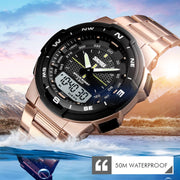 SKMEI 1370 Multifunctional Men Outdoor Sports Noctilucent Water-resistant Stainless Steel Digital Wrist Watch (Silver)