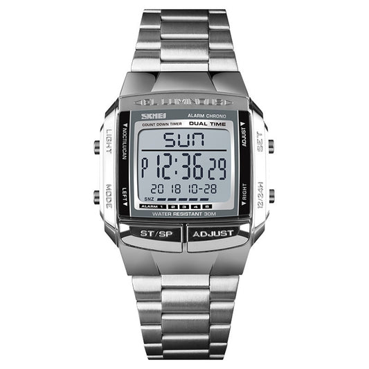 SKMEI 1381 Multifunctional Men Outdoor Business Sport Noctilucent Waterproof Digital Wrist Watch(Silver) - free shipping - PMC Jewellery - Order now!