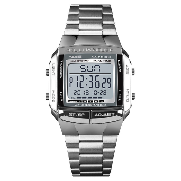 SKMEI 1381 Multifunctional Men Outdoor Business Sport Noctilucent Waterproof Digital Wrist Watch(Silver) - free shipping - PMC Jewellery - Order now!