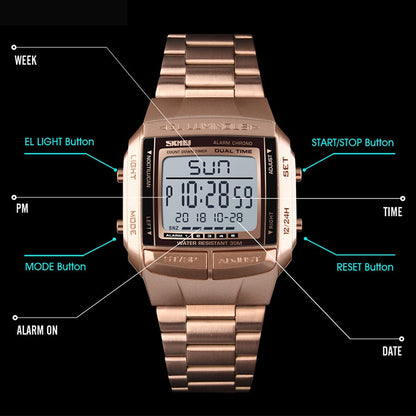 SKMEI 1381 Multifunctional Men Outdoor Business Sport Noctilucent Waterproof Digital Wrist Watch(Silver) - free shipping - PMC Jewellery - Order now!