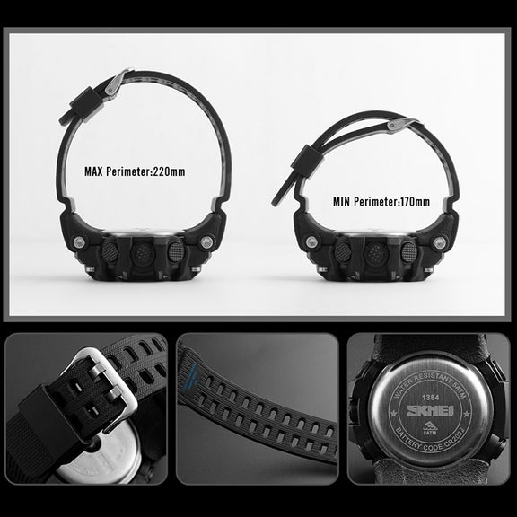 SKMEI 1384 Multifunctional Men Outdoor Fashion Noctilucent Water-resistant LED Digital Watch (Black)