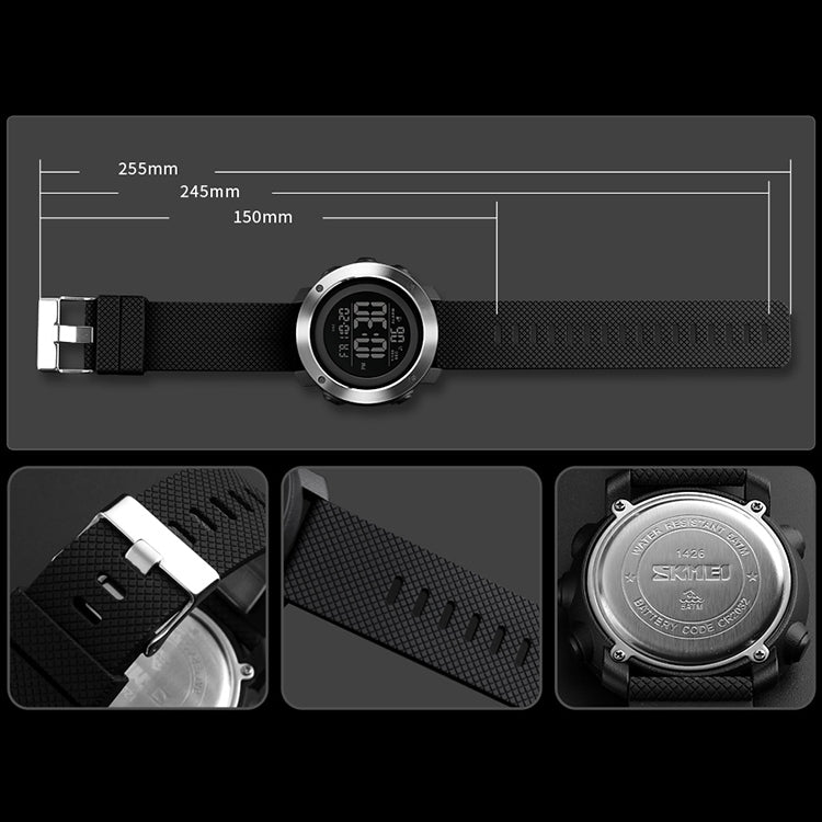 SKMEI 1426 Multifunctional Outdoor Fashion Noctilucent Water-resistant White Machine Rubber Ring Digital Watch(Black)