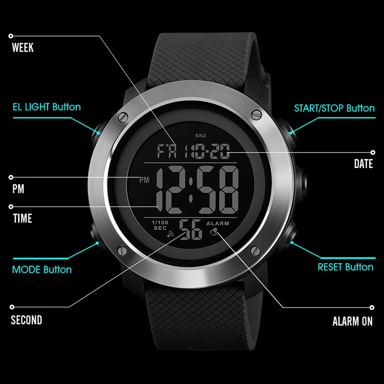 SKMEI 1426 Multifunctional Outdoor Fashion Noctilucent Water-resistant White Machine Rubber Ring Digital Watch(Black)