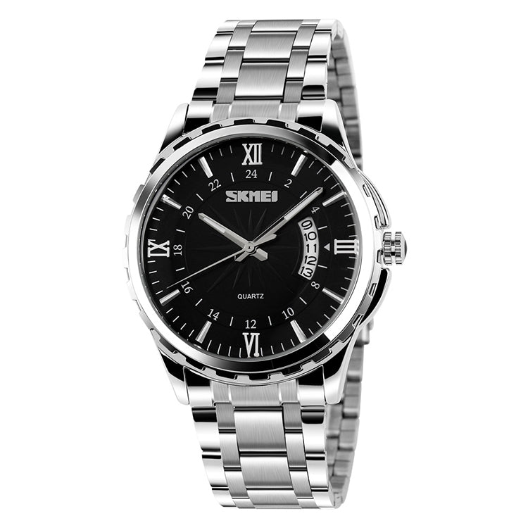 SKMEI 9069 Multifunctional Outdoor Fashion Business Water-resistant Silver Shell Quartz Wrist Watch(Black)