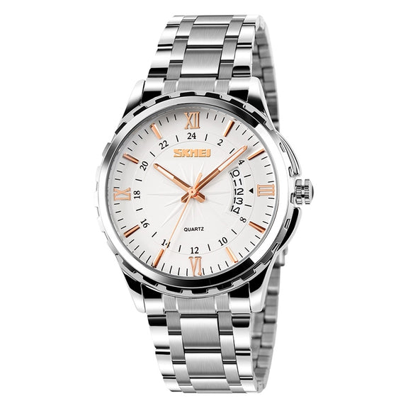 SKMEI 9069 Multifunctional Outdoor Fashion Business Water-resistant Silver Shell Quartz Wrist Watch(Gold)