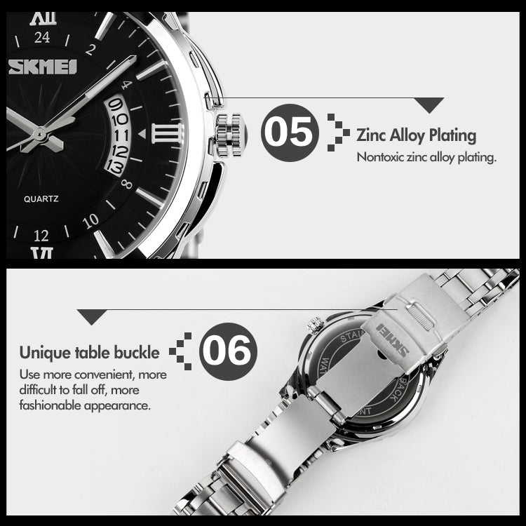 SKMEI 9069 Multifunctional Outdoor Fashion Business Waterproof Silver Shell Quartz Wrist Watch(Gold) - free shipping - PMC Jewellery - Order now!