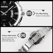 SKMEI 9069 Multifunctional Outdoor Fashion Business Water-resistant Silver Shell Quartz Wrist Watch(Gold)