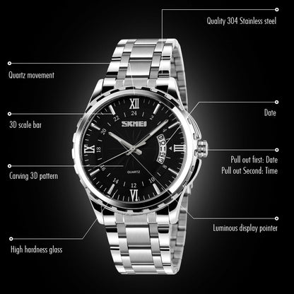 SKMEI 9069 Multifunctional Outdoor Fashion Business Waterproof Silver Shell Quartz Wrist Watch(Gold) - free shipping - PMC Jewellery - Order now!