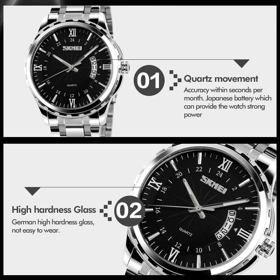 SKMEI 9069 Multifunctional Outdoor Fashion Business Water-resistant Silver Shell Quartz Wrist Watch(Blue)