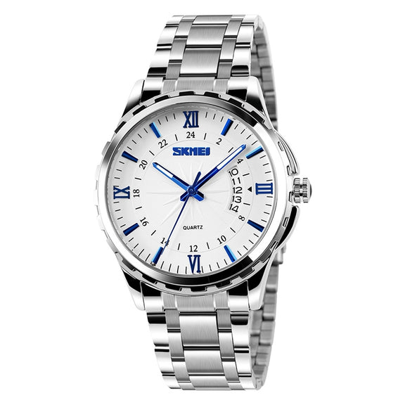 SKMEI 9069 Multifunctional Outdoor Fashion Business Water-resistant Silver Shell Quartz Wrist Watch(Blue)