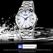 SKMEI 9069 Multifunctional Outdoor Fashion Business Water-resistant Silver Shell Quartz Wrist Watch(Blue)