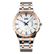 SKMEI 9069 Multifunctional Outdoor Fashion Business Water-resistant Interval Gold Shell Quartz Wrist Watch(Blue)