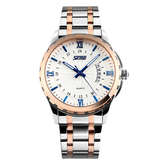 SKMEI 9069 Multifunctional Outdoor Fashion Business Water-resistant Interval Gold Shell Quartz Wrist Watch(Blue)