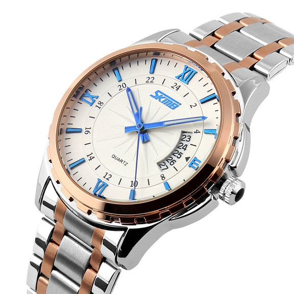 SKMEI 9069 Multifunctional Outdoor Fashion Business Water-resistant Interval Gold Shell Quartz Wrist Watch(Blue)
