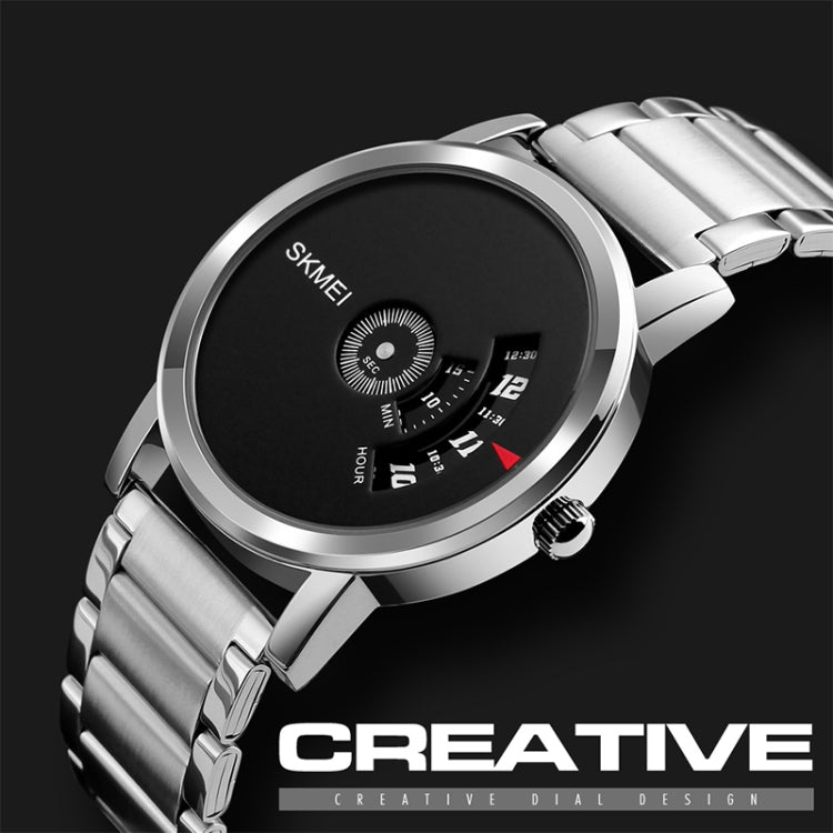 SKMEI 1260 Fashion Creative Pointer 30m Water-resistant Quartz Wrist Watch with Stainless Steel Watchband(Black)