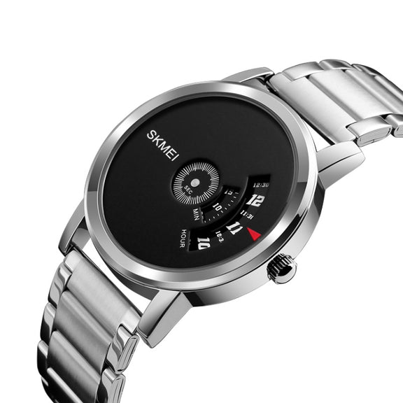 SKMEI 1260 Fashion Creative Pointer 30m Water-resistant Quartz Wrist Watch with Stainless Steel Watchband(Silver+Black)