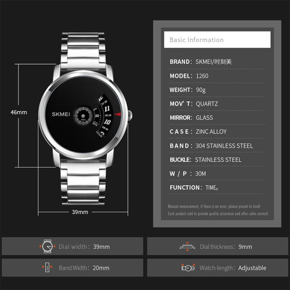 SKMEI 1260 Fashion Creative Pointer 30m Water-resistant Quartz Wrist Watch with Stainless Steel Watchband(Silver)