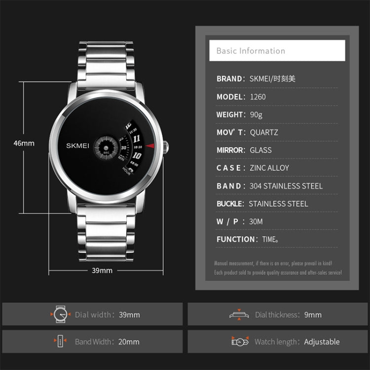 SKMEI 1260 Fashion Creative Pointer 30m Water-resistant Quartz Wrist Watch with Stainless Steel Watchband(Silver)
