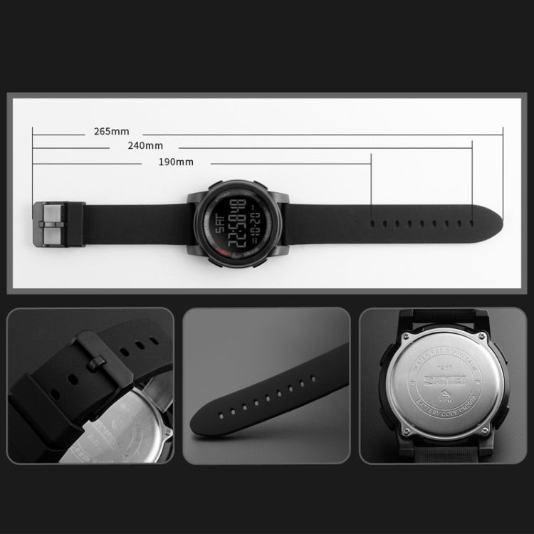 SKMEI 1257 Men Fashionable Outdoor 50m Water-resistant Digital Watch Sports Wrist Watch(Black)