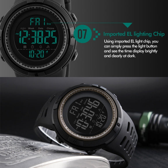 SKMEI 1251 Men Fashionable Outdoor 50m Water-resistant Sports Watch Digital Watch with PU Watchband(Grey)