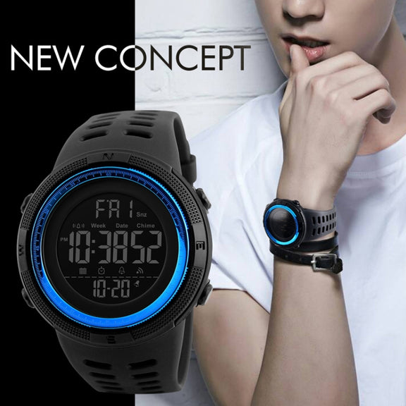 SKMEI 1251 Men Fashionable Outdoor 50m Water-resistant Sports Watch Digital Watch with PU Watchband(Grey)