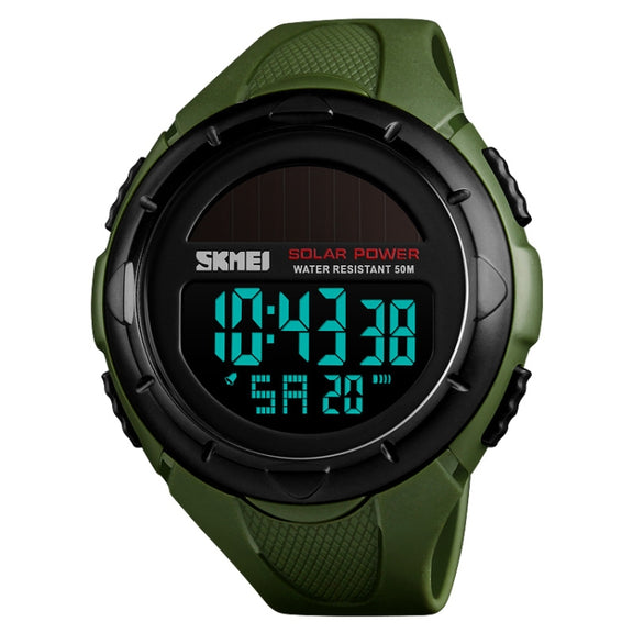 SKMEI 1405 Fashion Solar Power Outdoor Sports Watch Multifunctional 50m Water-resistant Men Digital Watch(Army Green)