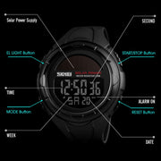 SKMEI 1405 Fashion Solar Power Outdoor Sports Watch Multifunctional 50m Water-resistant Men Digital Watch(Black)