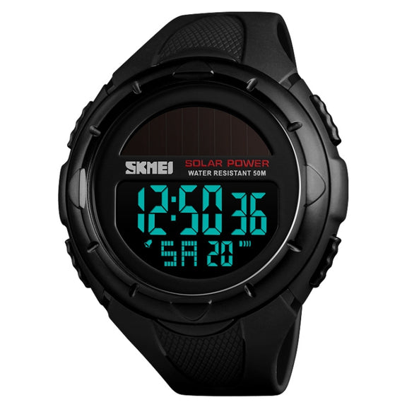 SKMEI 1405 Fashion Solar Power Outdoor Sports Watch Multifunctional 50m Water-resistant Men Digital Watch(Black)