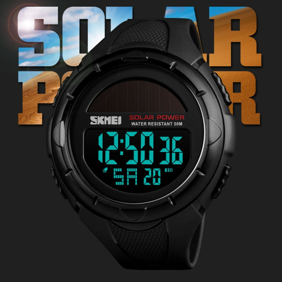 SKMEI 1405 Fashion Solar Power Outdoor Sports Watch Multifunctional 50m Water-resistant Men Digital Watch(Black)