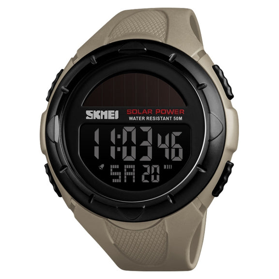 SKMEI 1405 Fashion Solar Power Outdoor Sports Watch Multifunctional 50m Water-resistant Men Digital Watch(Khaki)
