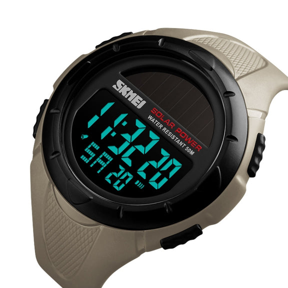 SKMEI 1405 Fashion Solar Power Outdoor Sports Watch Multifunctional 50m Water-resistant Men Digital Watch(Khaki)