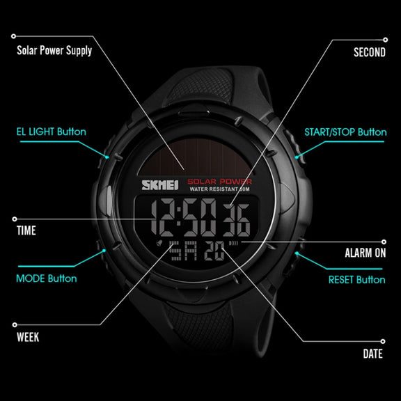 SKMEI 1405 Fashion Solar Power Outdoor Sports Watch Multifunctional 50m Water-resistant Men Digital Watch(Khaki)