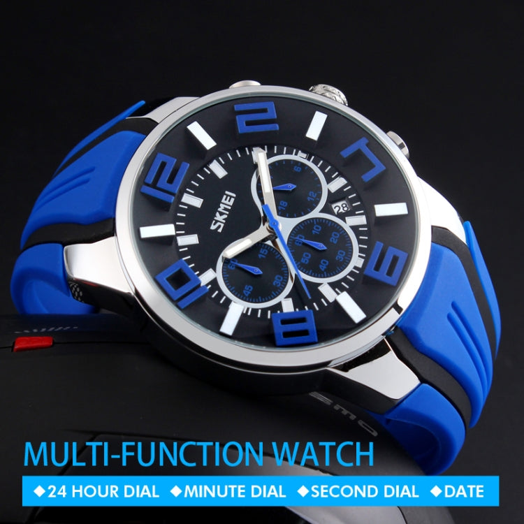 SKMEI 9128 Fashion Multifunctional 3D Large Dial Sports Wristwatch 30m Water-resistant Quartz Watch(Blue)