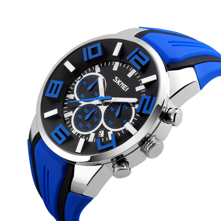 SKMEI 9128 Fashion Multifunctional 3D Large Dial Sports Wristwatch 30m Water-resistant Quartz Watch(Blue)