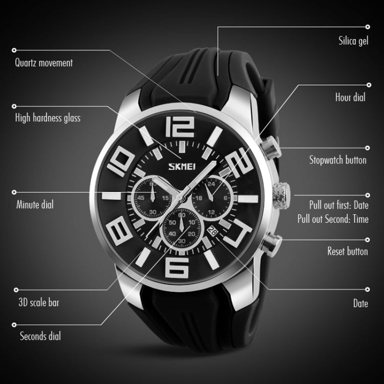 SKMEI 9128 Fashion Multifunctional 3D Large Dial Sports Wristwatch 30m Water-resistant Quartz Watch(Blue)