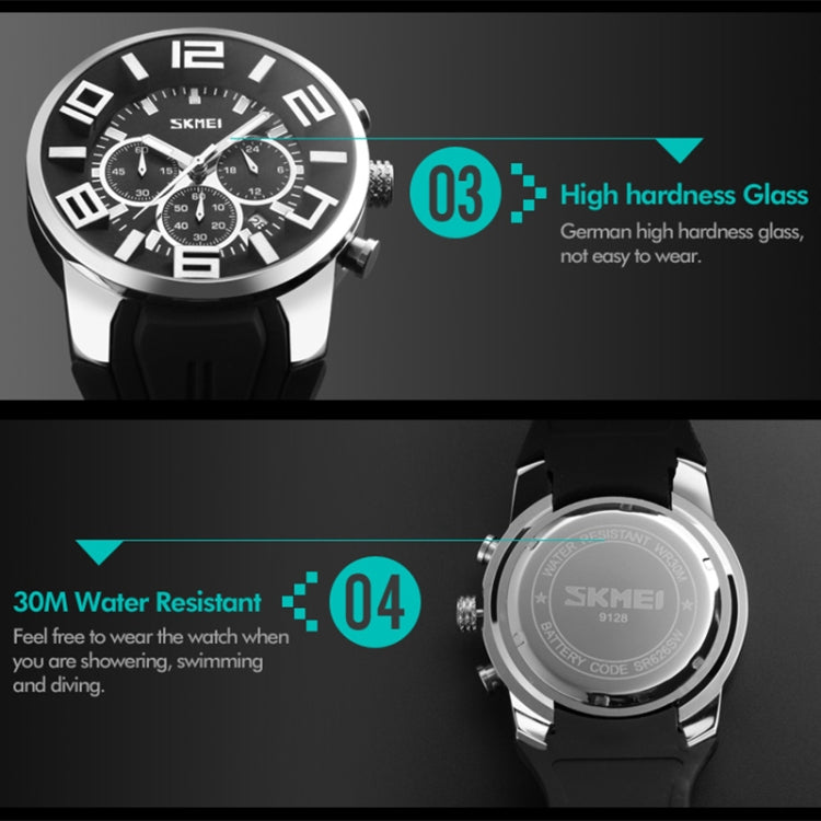 SKMEI 9128 Fashion Multifunctional 3D Large Dial Sports Wristwatch 30m Water-resistant Quartz Watch(Blue)