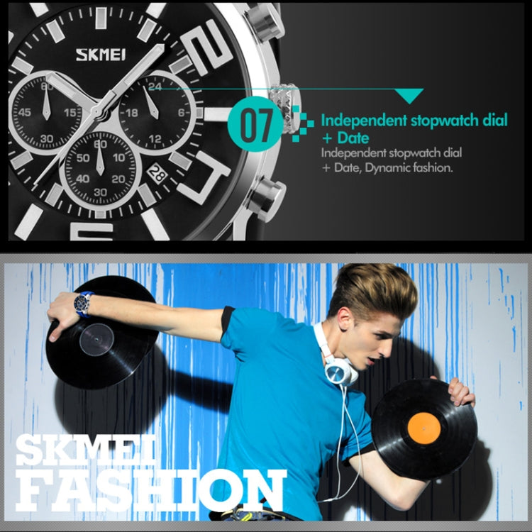 SKMEI 9128 Fashion Multifunctional 3D Large Dial Sports Wristwatch 30m Water-resistant Quartz Watch(Blue)