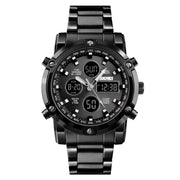 SKMEI 1389 Multifunctional Men Business Digital Watch 30m Water-resistant Large Dial Wrist Watch with Stainless Steel Watchband (Black)