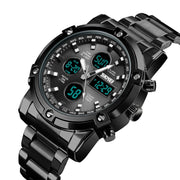 SKMEI 1389 Multifunctional Men Business Digital Watch 30m Water-resistant Large Dial Wrist Watch with Stainless Steel Watchband (Black)